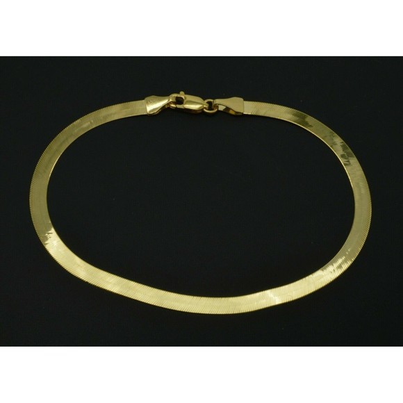 Real 10K Yellow Gold High Polished 4mm herringbone Bracelet Lobster 7- 8 - Picture 2 of 4